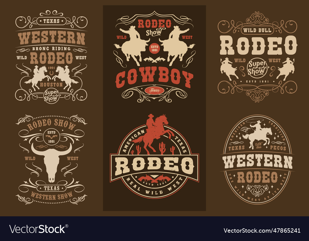 Rodeo Festival Set Stickers Colorful Royalty Free Vector