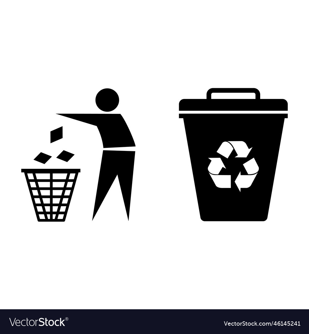 Rubbish trash recycle bin icon set Royalty Free Vector Image