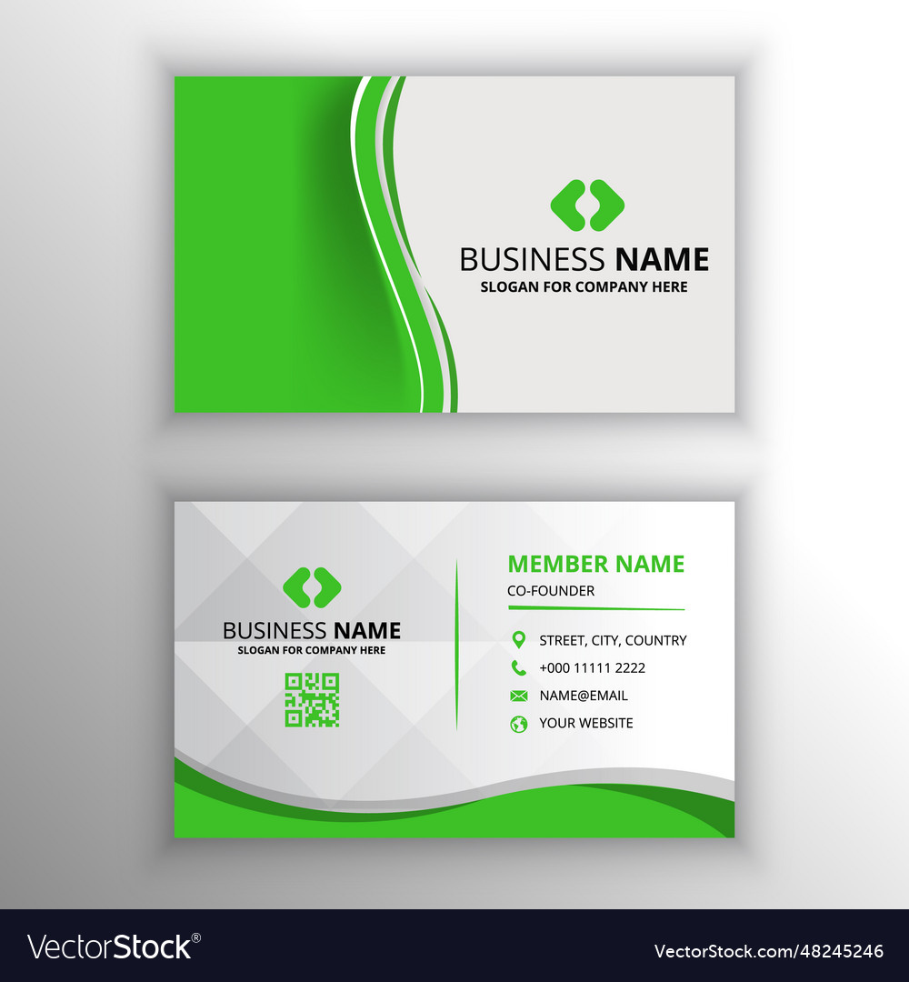 Beautiful green curved business card with lines Vector Image