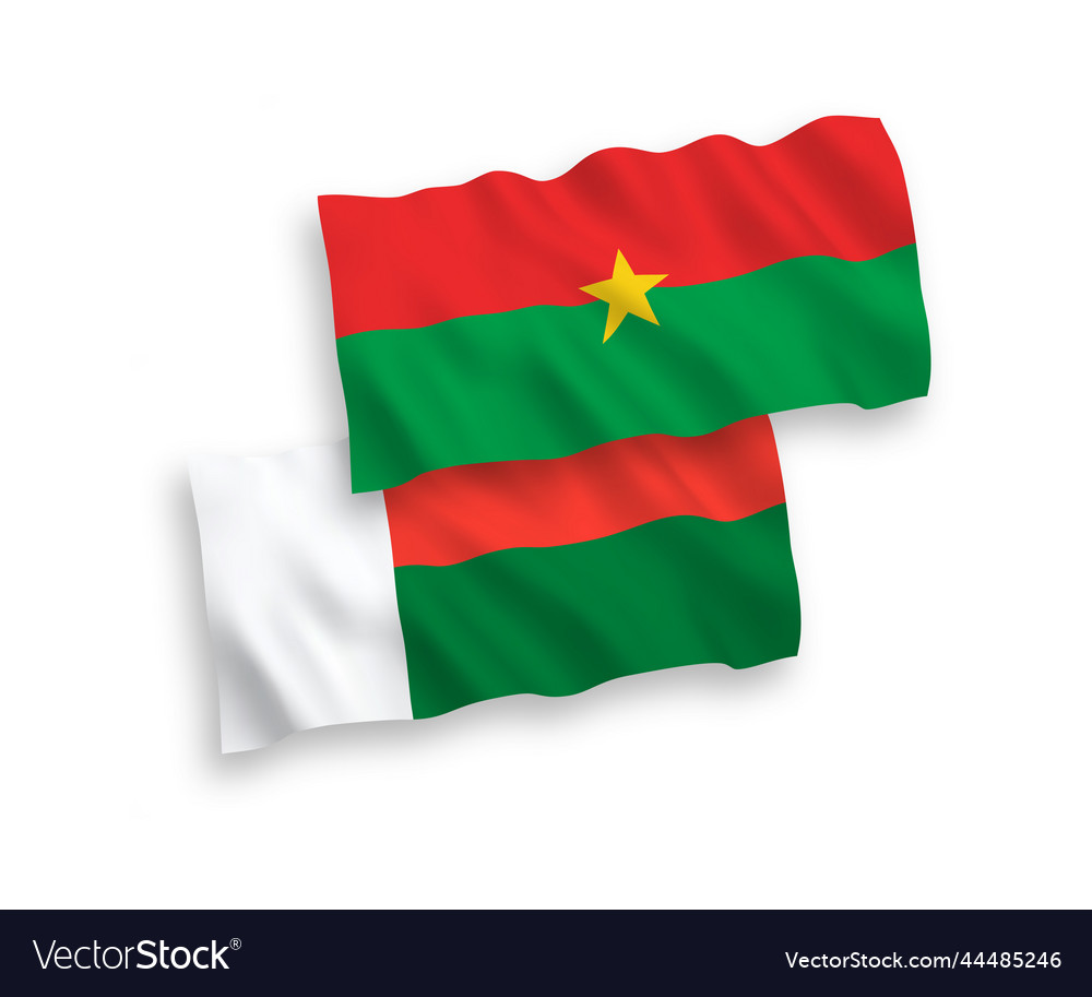 Flags of burkina faso and madagascar on a white