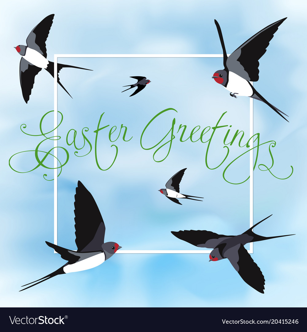 Happy easter card with swallows