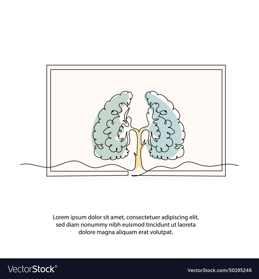 One line lung tree poster drawing vector image One line lung tree poster drawing