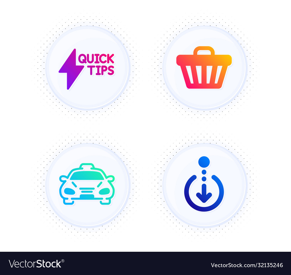 Quickstart guide taxi and shop cart icons set vector image Quickstart guide taxi and shop cart icons set