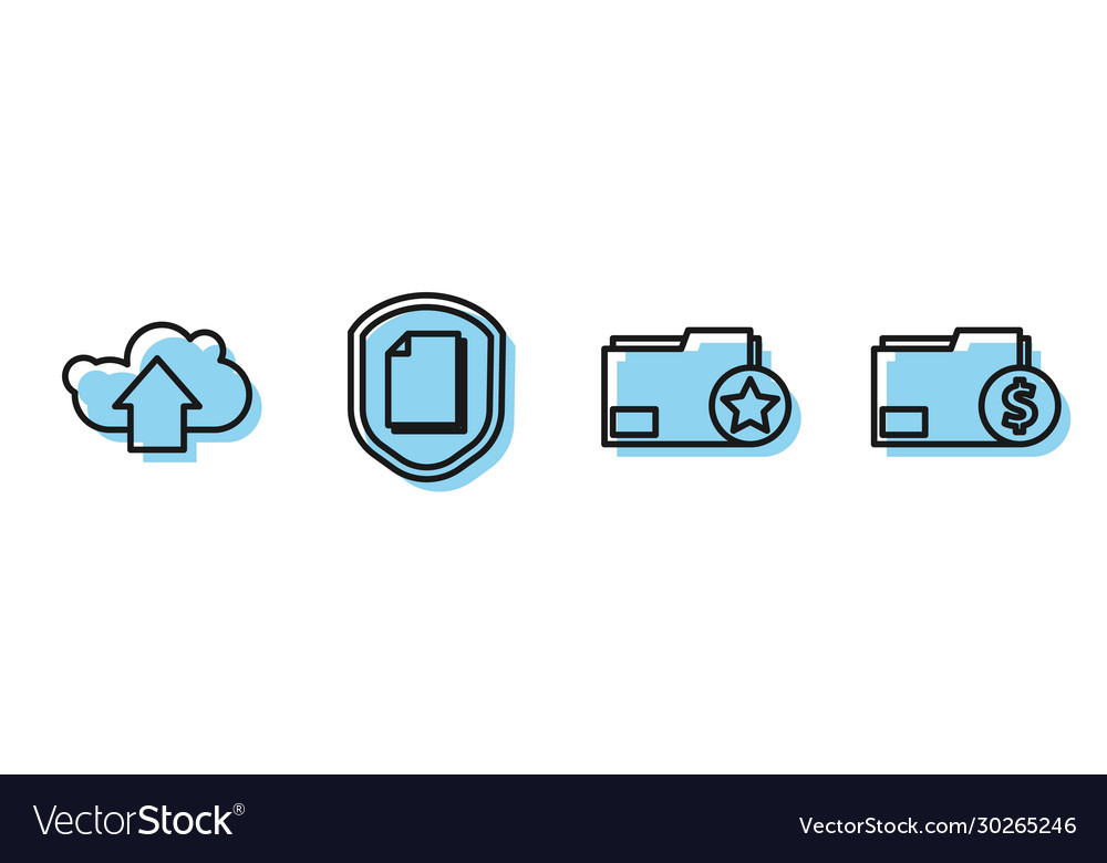Set line document folder with star cloud upload vector image Set line document folder with star cloud upload