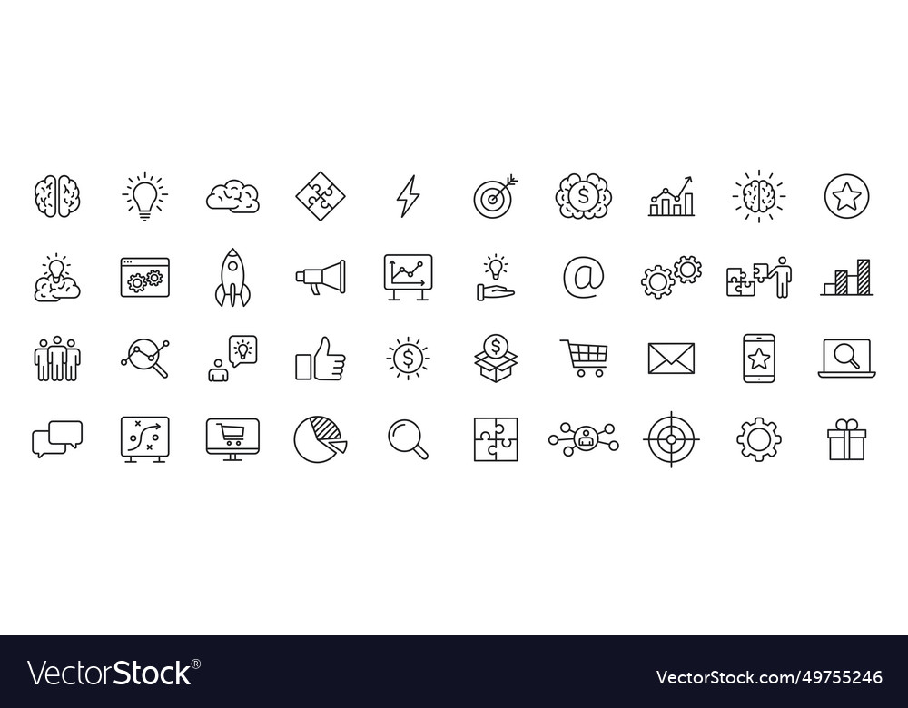 Set of 40 creativity and idea web icons in line vector image Set of 40 creativity and idea web icons in line