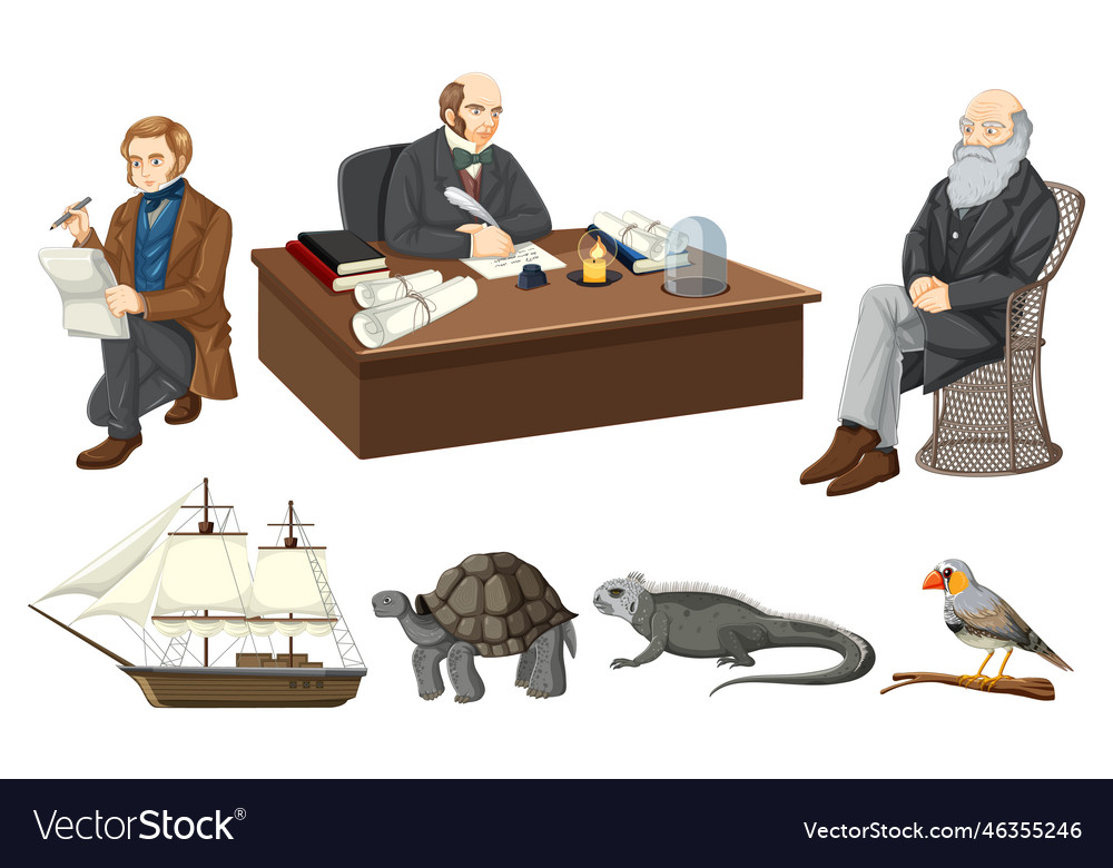 Set of charles darwin vector image Set of charles darwin