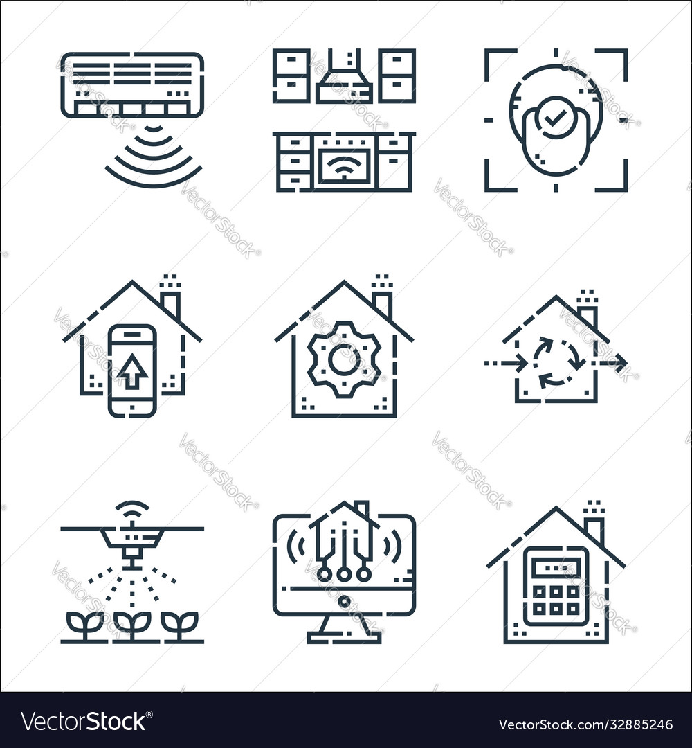 Smarthome line icons linear set quality vector image Smarthome line icons linear set quality