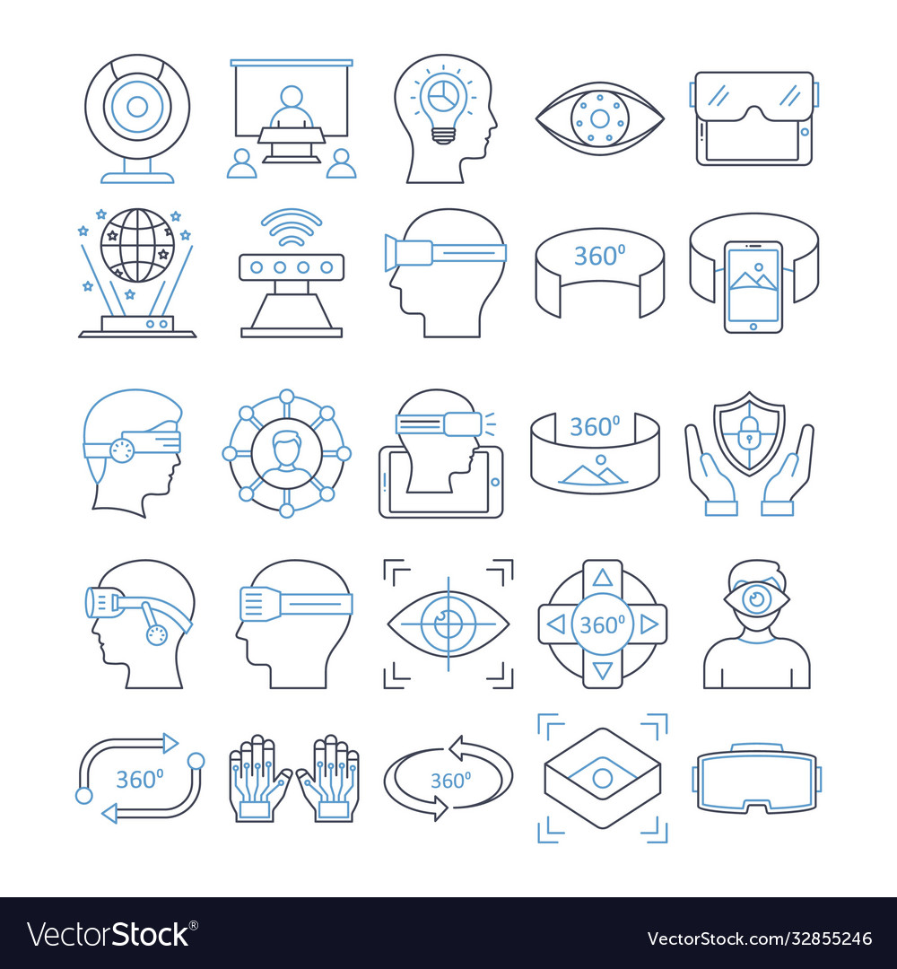 Virtual reality icons set every single ico vector image Virtual reality icons set every single ico