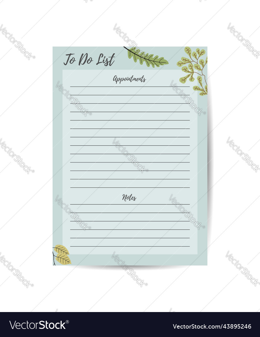 Weekly or daily plan notepad to-do list with leaf