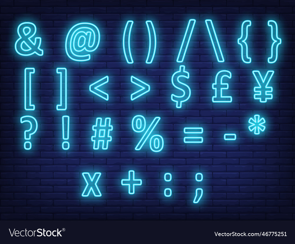 Bright blue text symbols neon sign