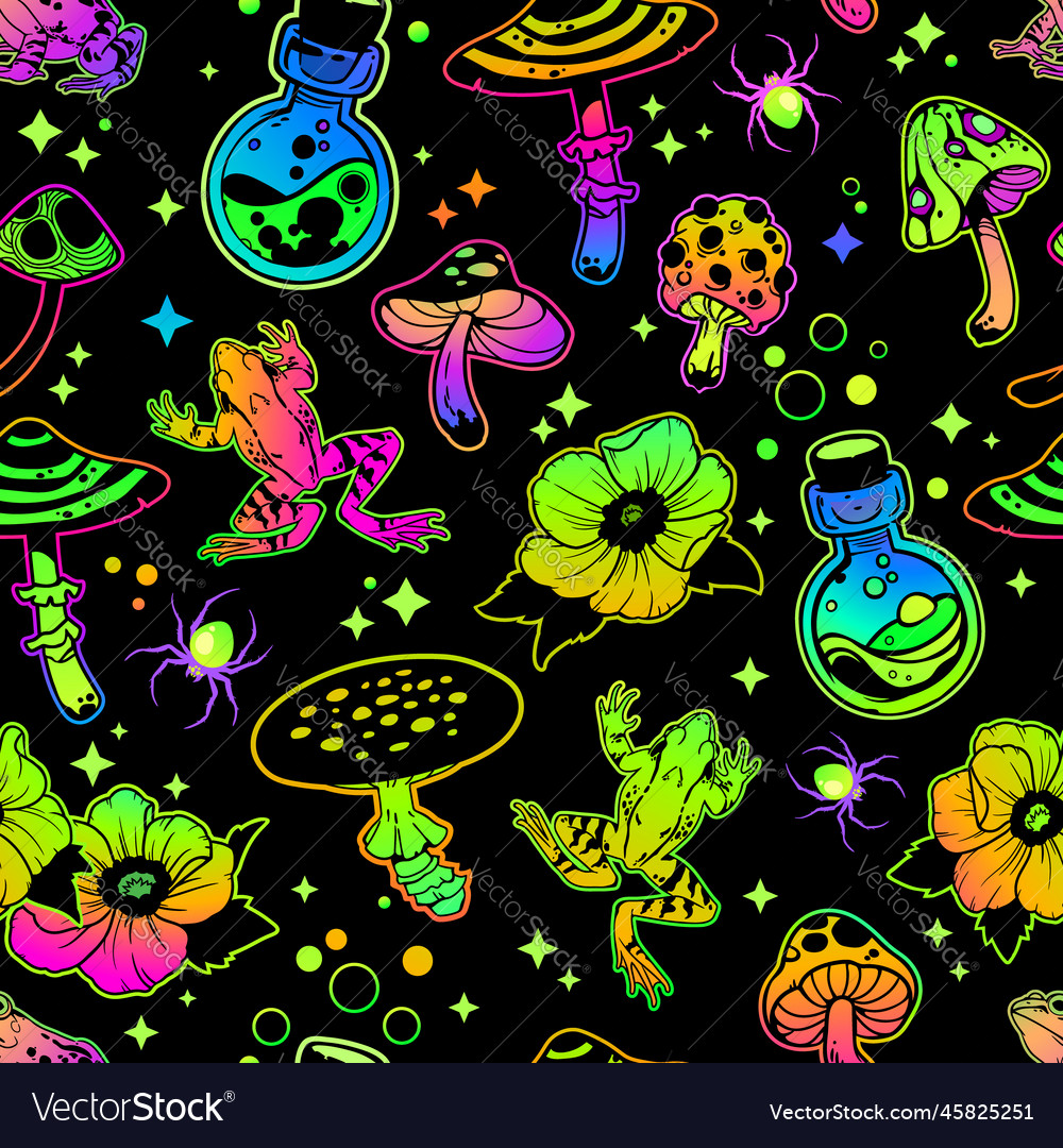 Bright seamless pattern with poisonous mushrooms Vector Image