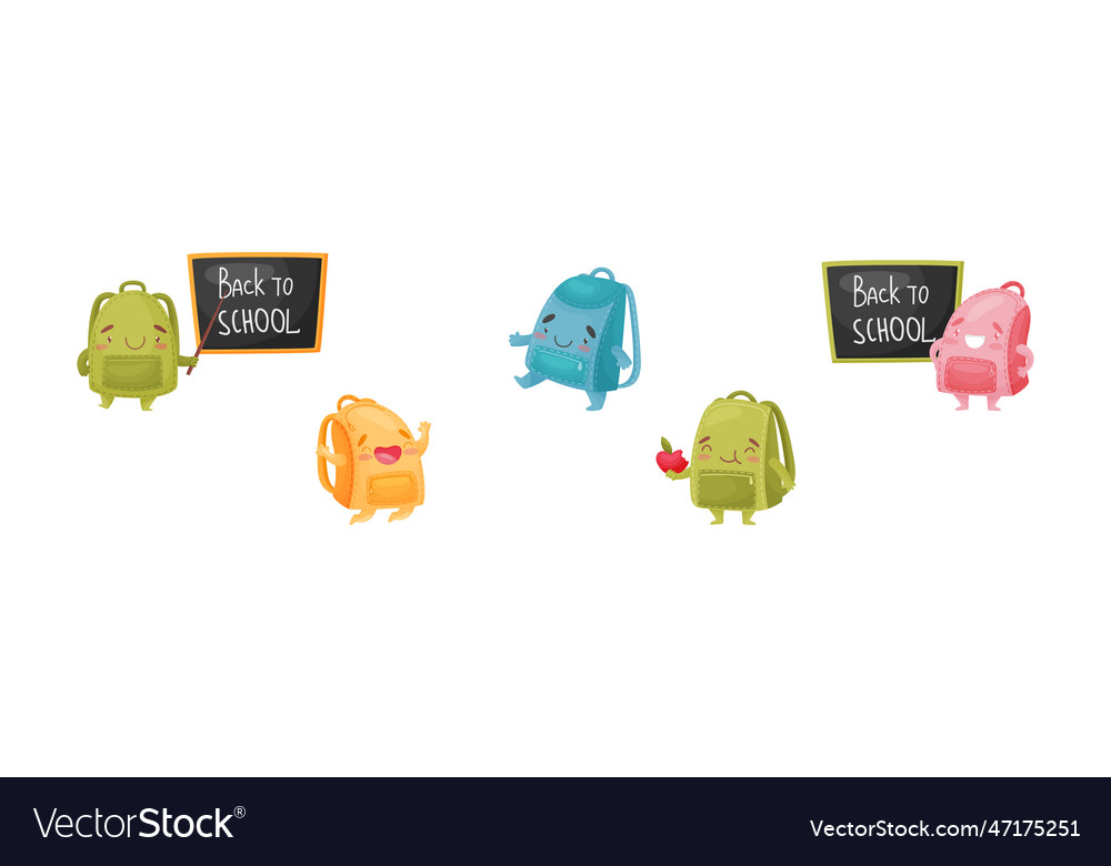 Cartoon Schultaschen oder Schulrucksack Charakter vector image Cartoon Schultaschen oder Schulrucksack Charakter