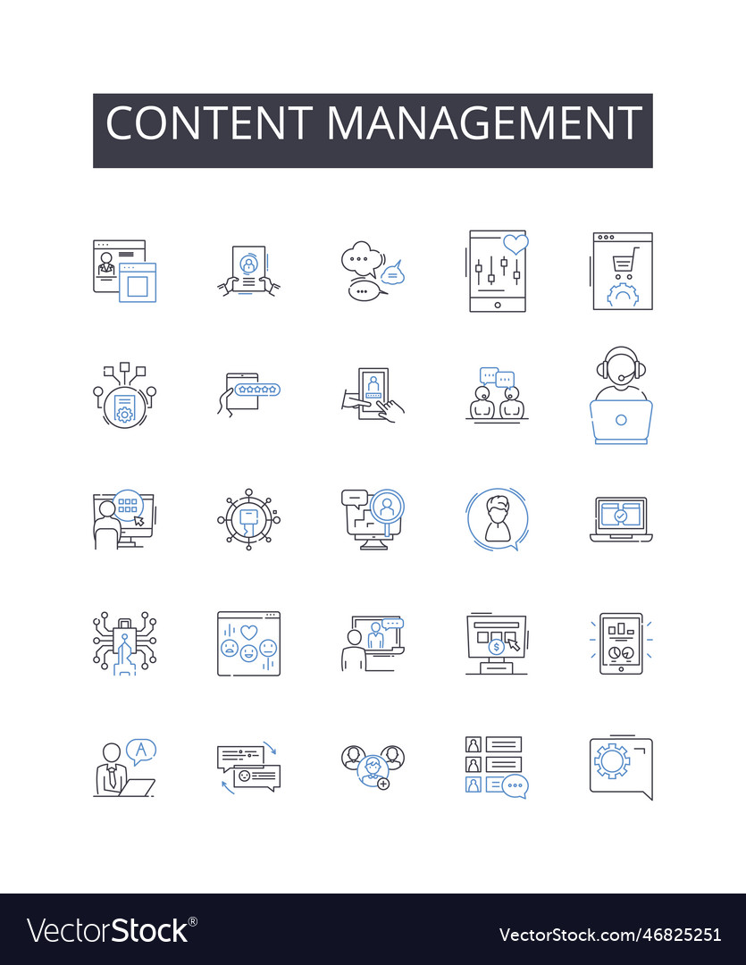 Content management line icons collection social