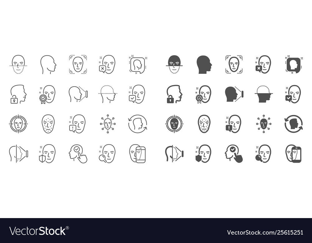 Face recognition line icons set faces vector image Face recognition line icons set faces