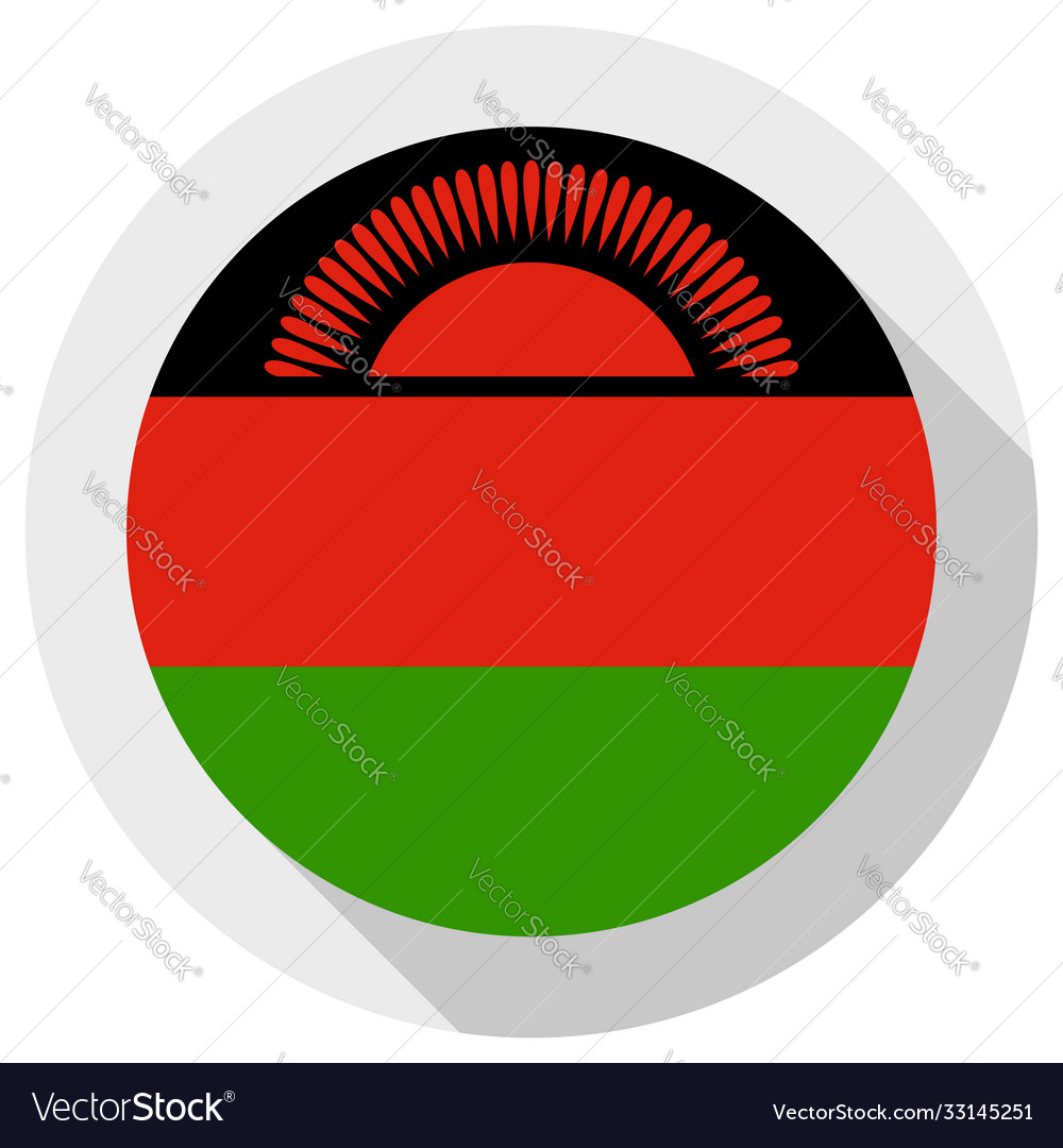 Flag malawi round shape icon on white Royalty Free Vector