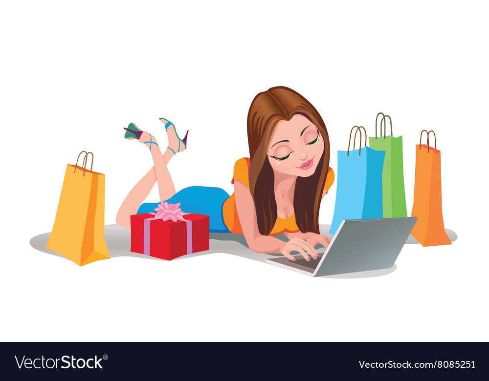 Download Happy woman shopping online internet shopping Vector Image