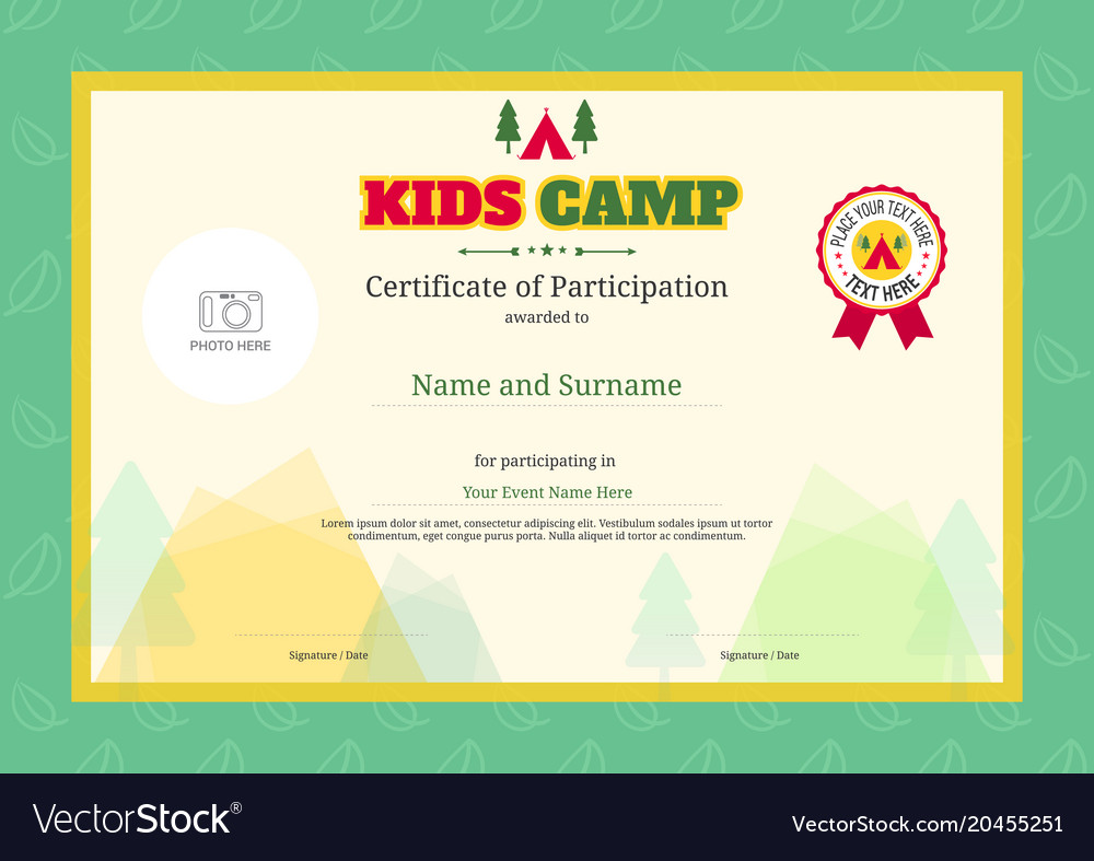 Kids summer camp diploma or certificate template Vector Image Intended For Summer Camp Certificate Template