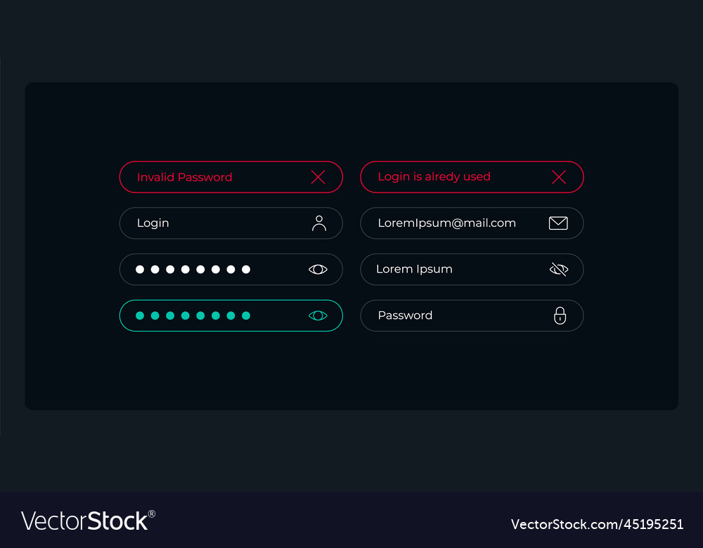 Login page ui elements kit vector image Login page ui elements kit
