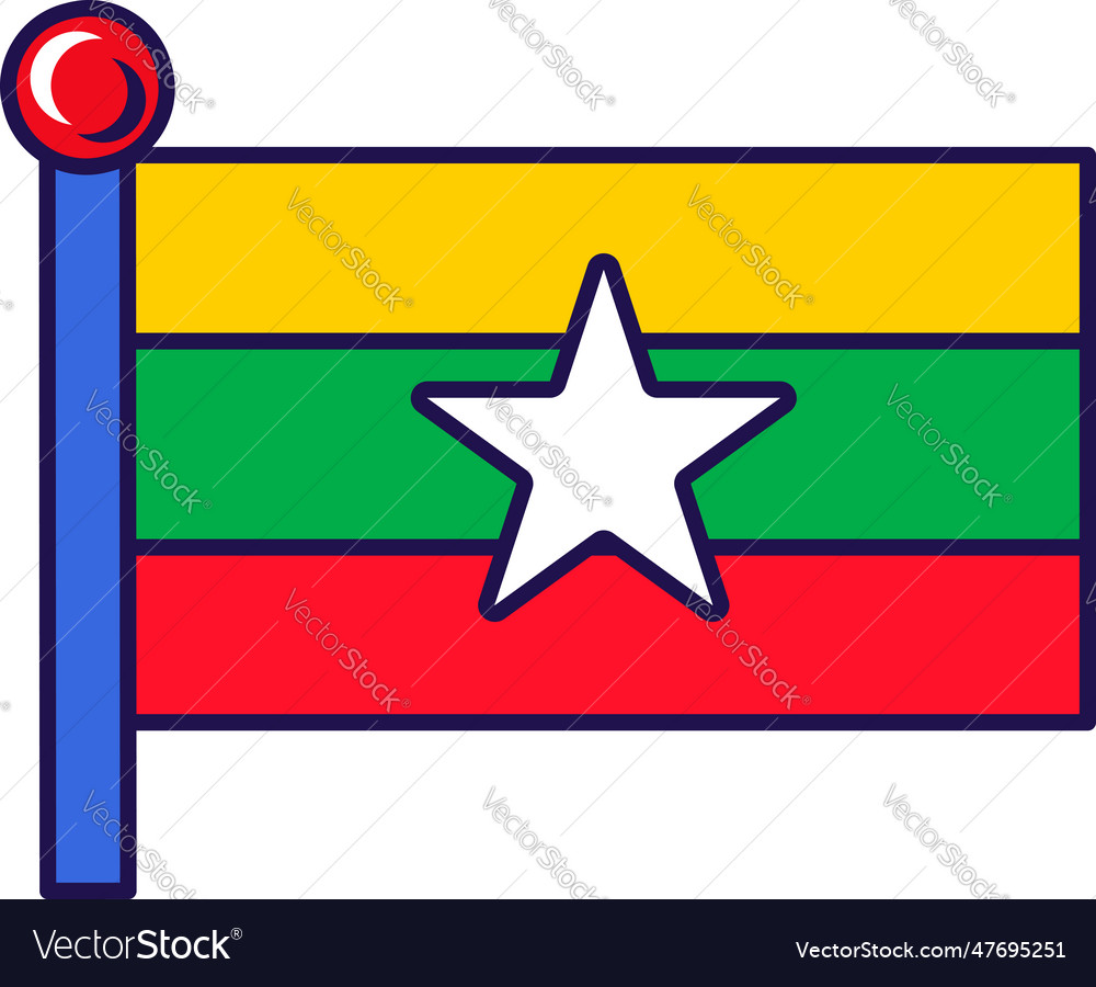 Myanmar union national flag on flagpole