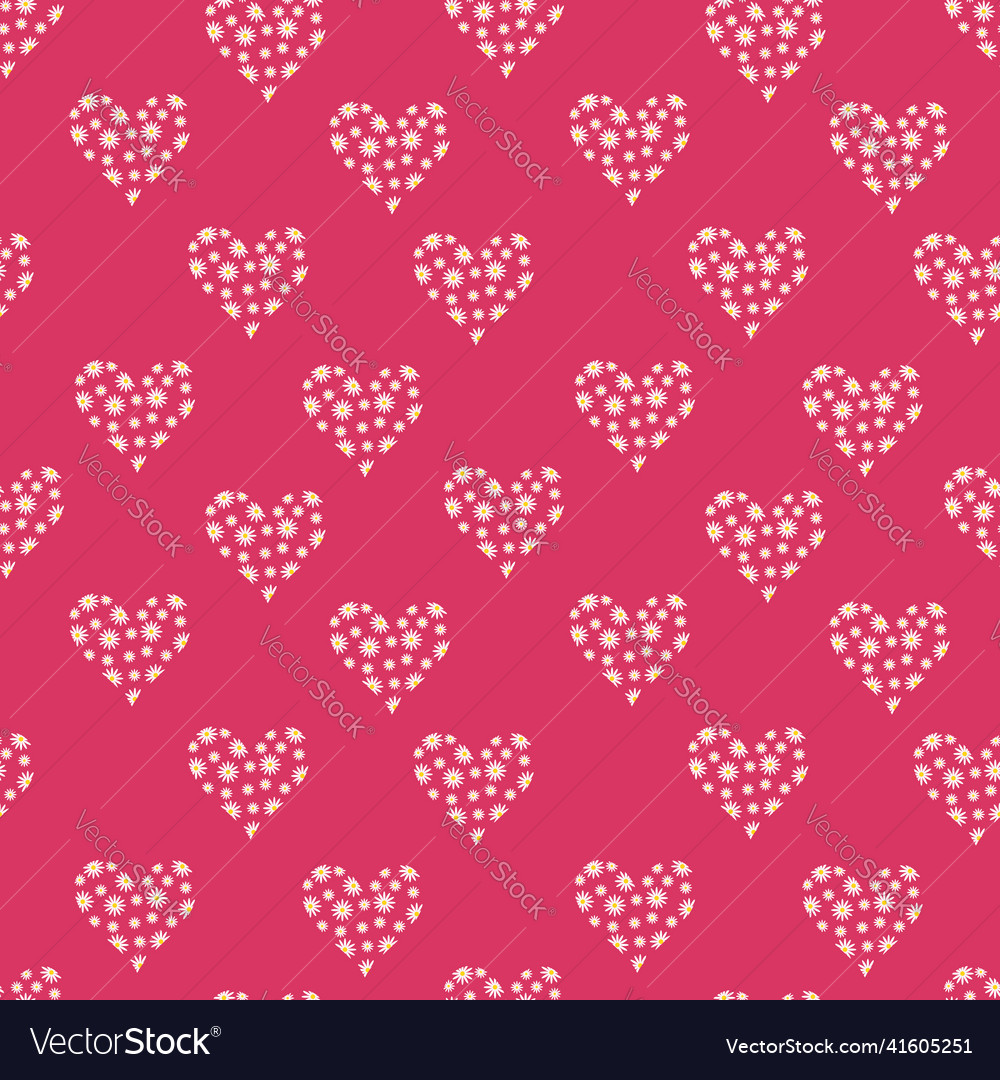 Red hearts with flowers pattern on pink and Vector Image