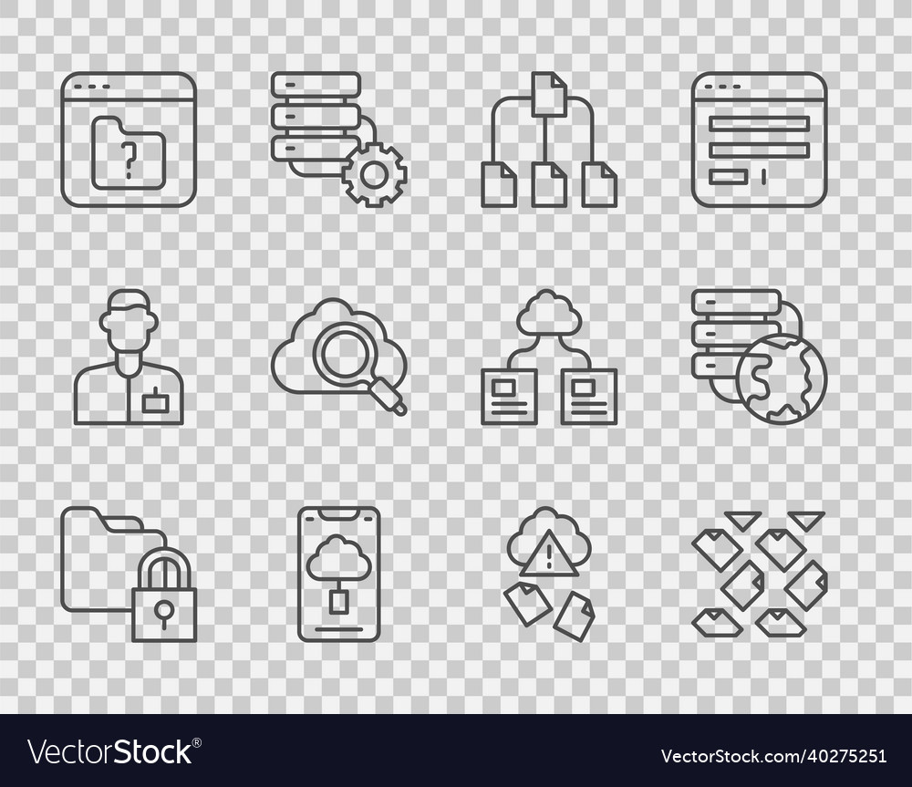 Set line folder and lock data stream tree cloud vector image Set line folder and lock data stream tree cloud