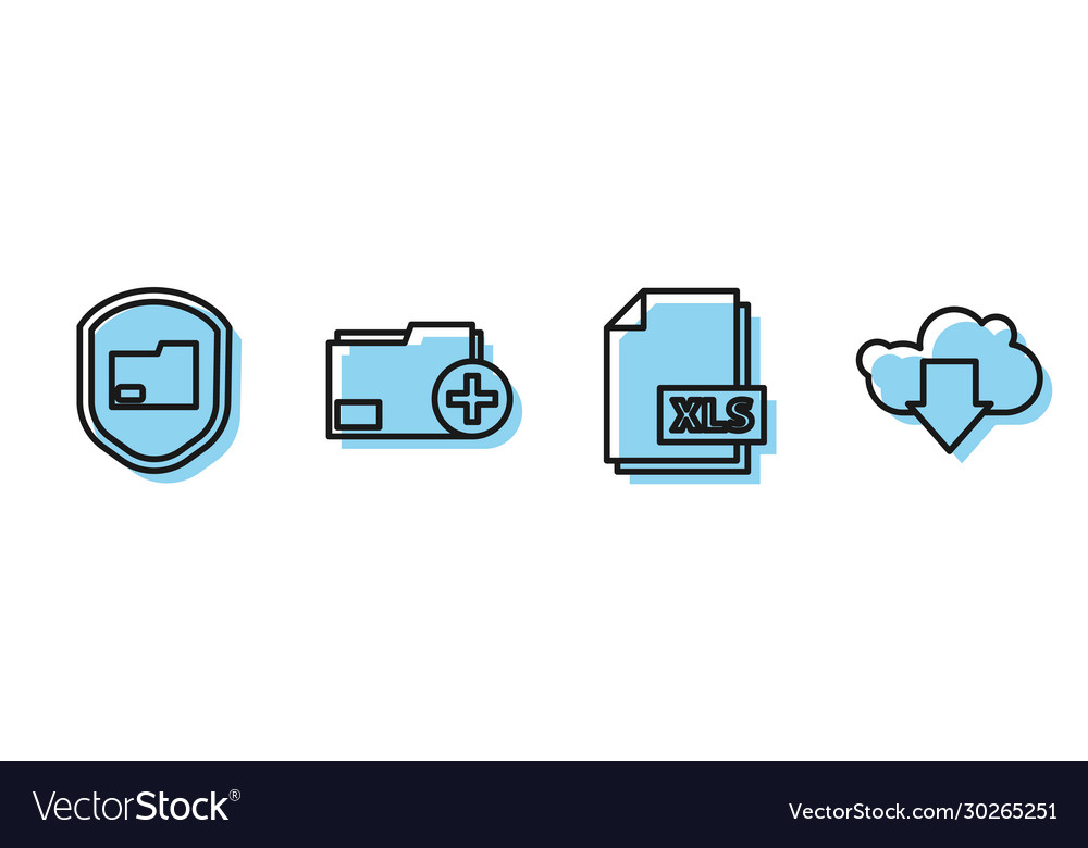 Set line xls file document folder vector image Set line xls file document folder