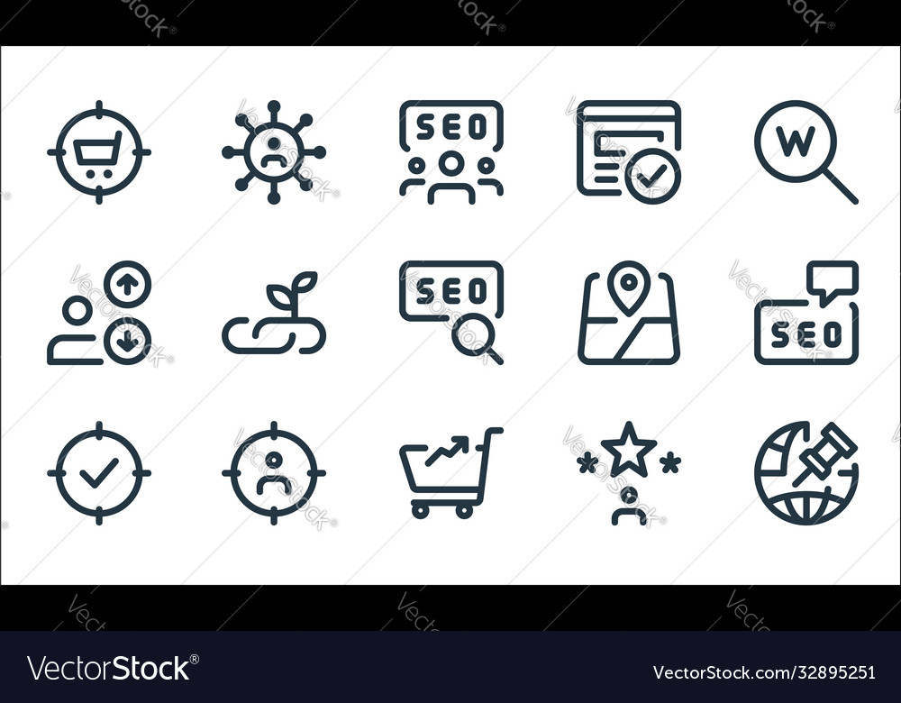 Web apps seo line icons linear set quality vector image Web apps seo line icons linear set quality