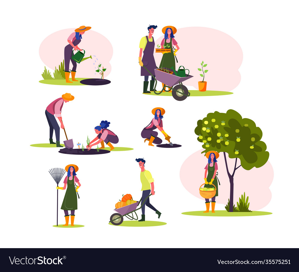 Work in garden set Royalty Free Vector Image - VectorStock