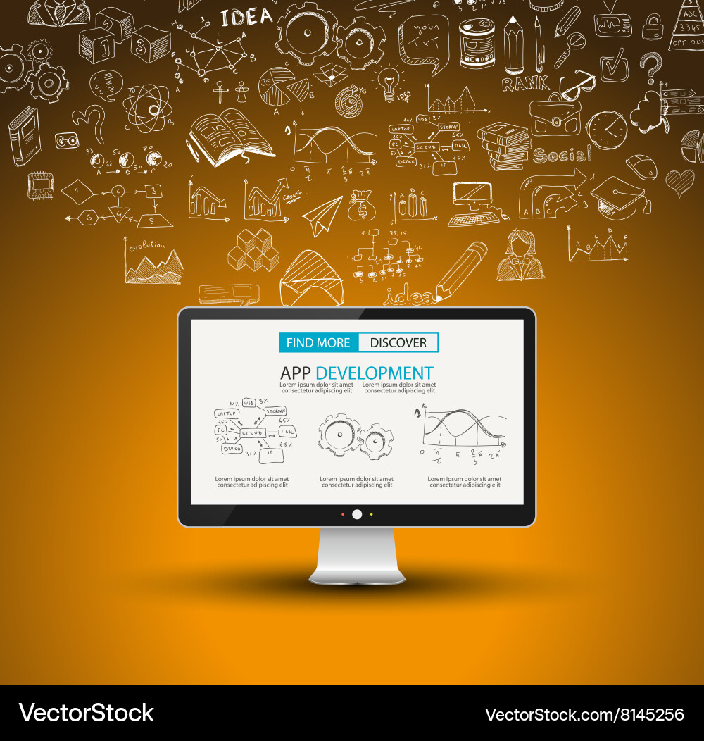 App Development Concept Background With Doodle Vector Image