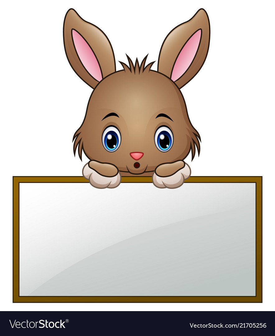 Cartoon little bunny holding an empty sign Vector Image