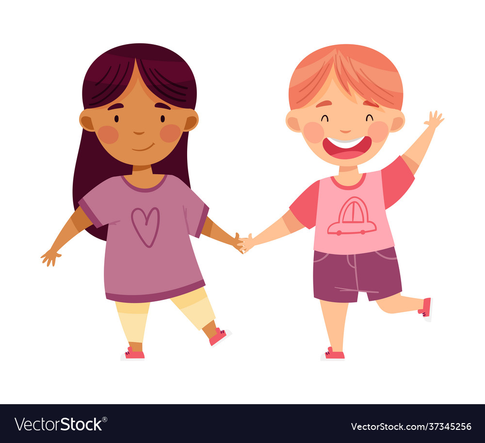 Cheerful boy and girl diverse nationality Vector Image