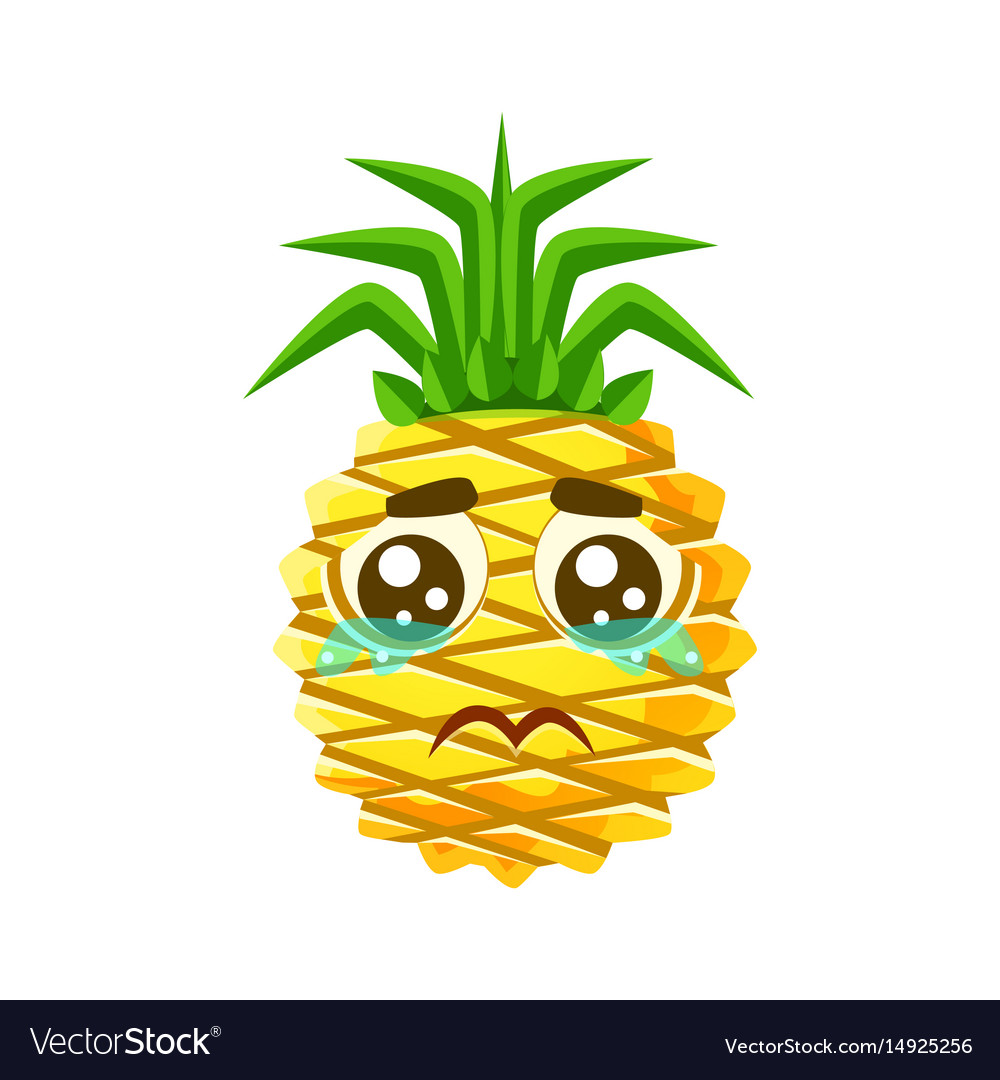 Crying pineapple emoticon cute cartoon emoji Vector Image