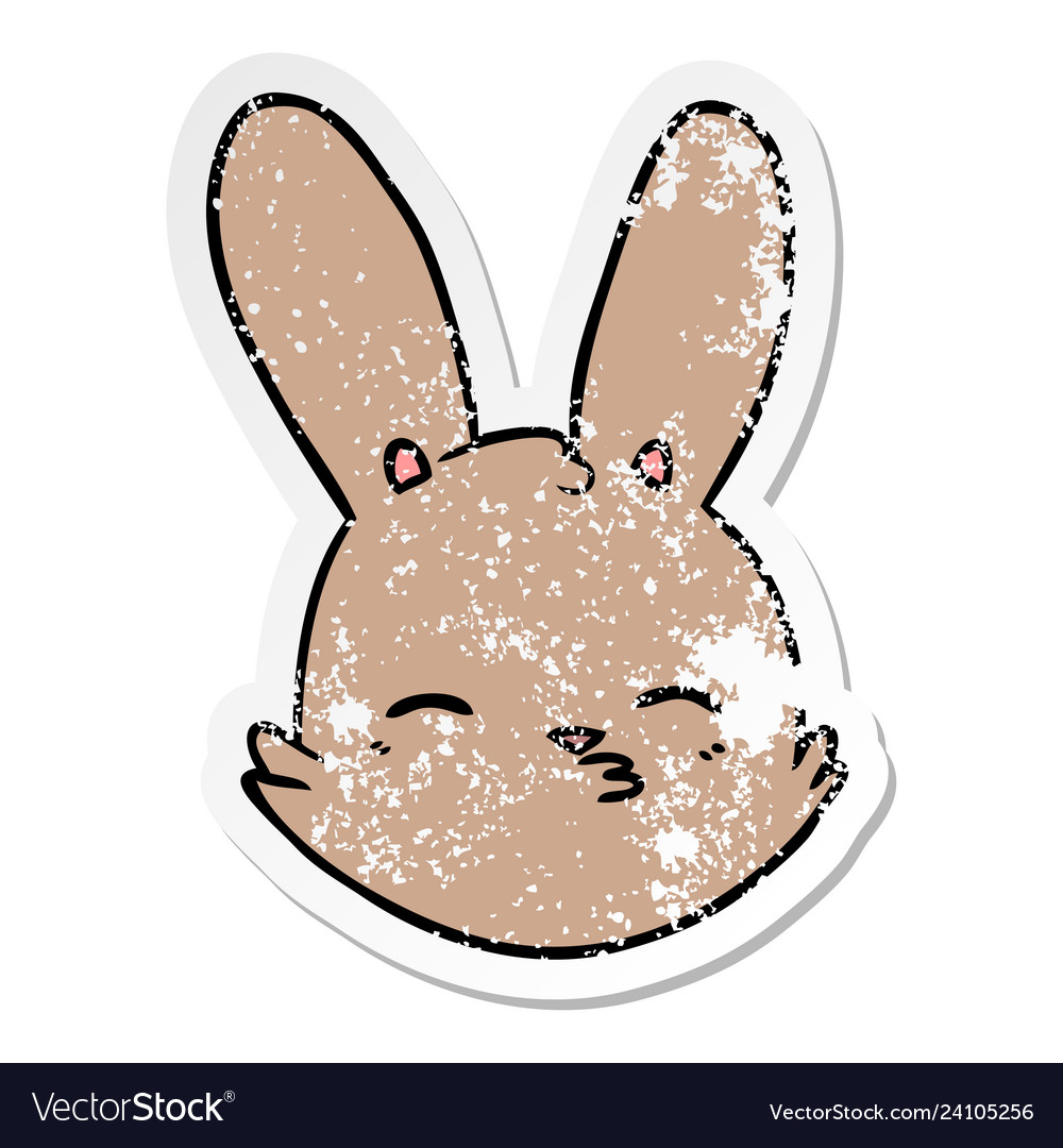 Distressed sticker of a cartoon bunny face