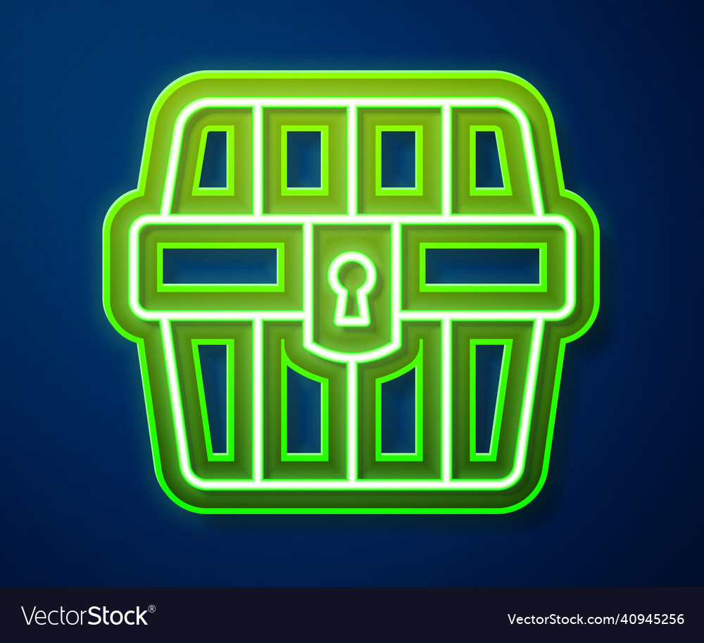 Glowing neon line antique treasure chest icon