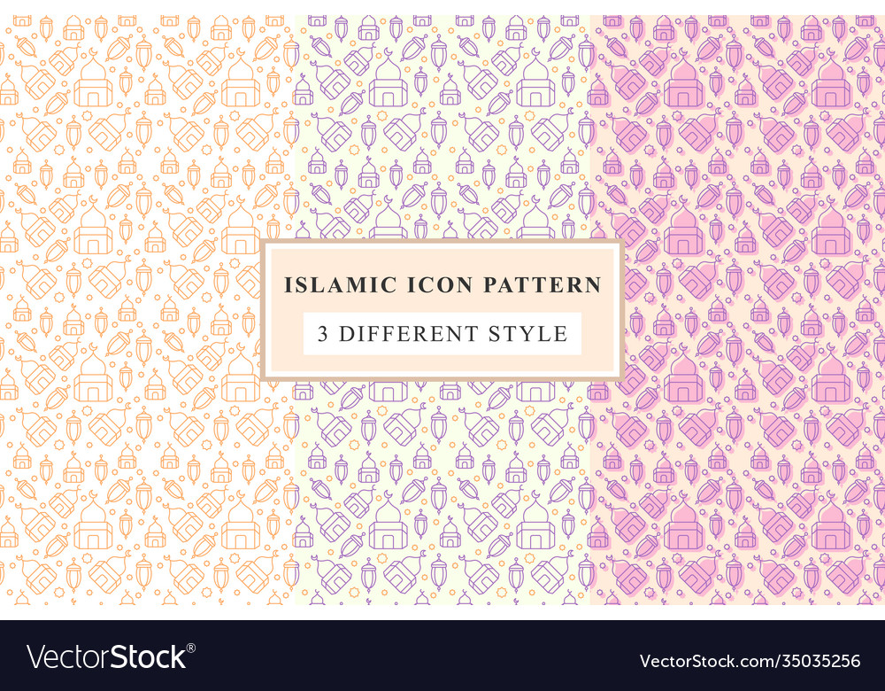 Islamic pattern thin line icons on white