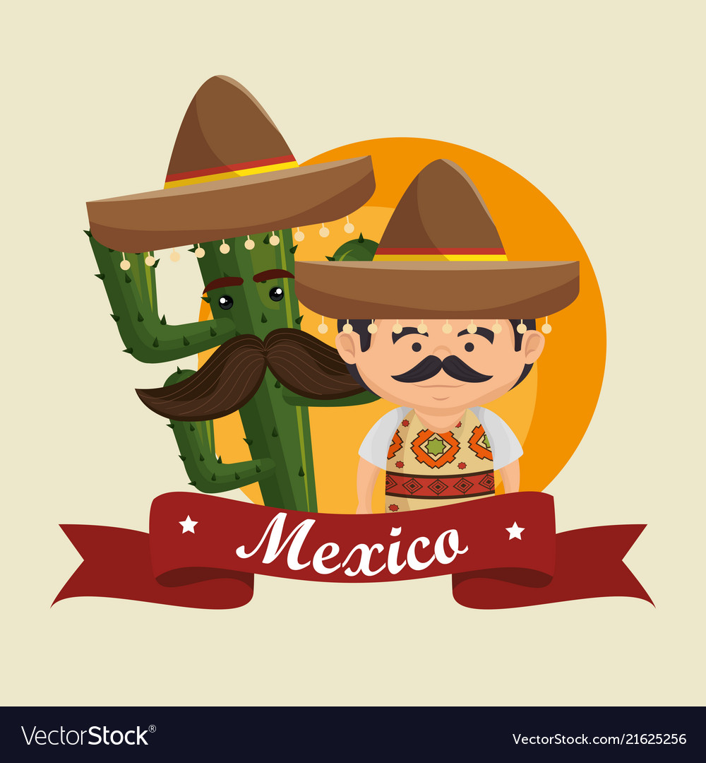 Mexican man character with culture icons