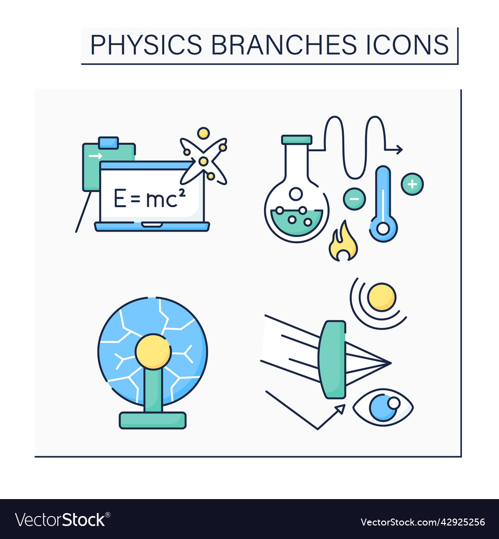 Physics branches color icons set vector image Physics branches color icons set