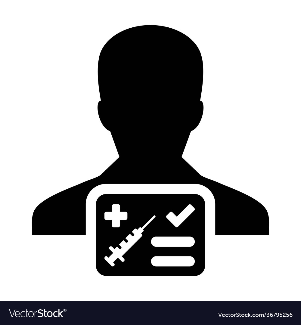 Vaccine card icon with male user person profile