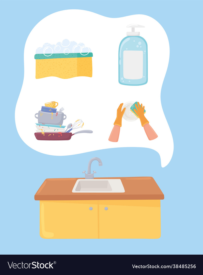 Washing dishes set Royalty Free Vector Image - VectorStock