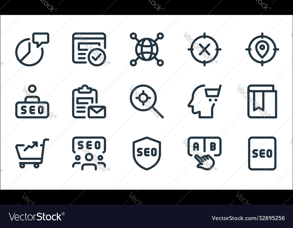 Web apps seo line icons linear set quality vector image Web apps seo line icons linear set quality