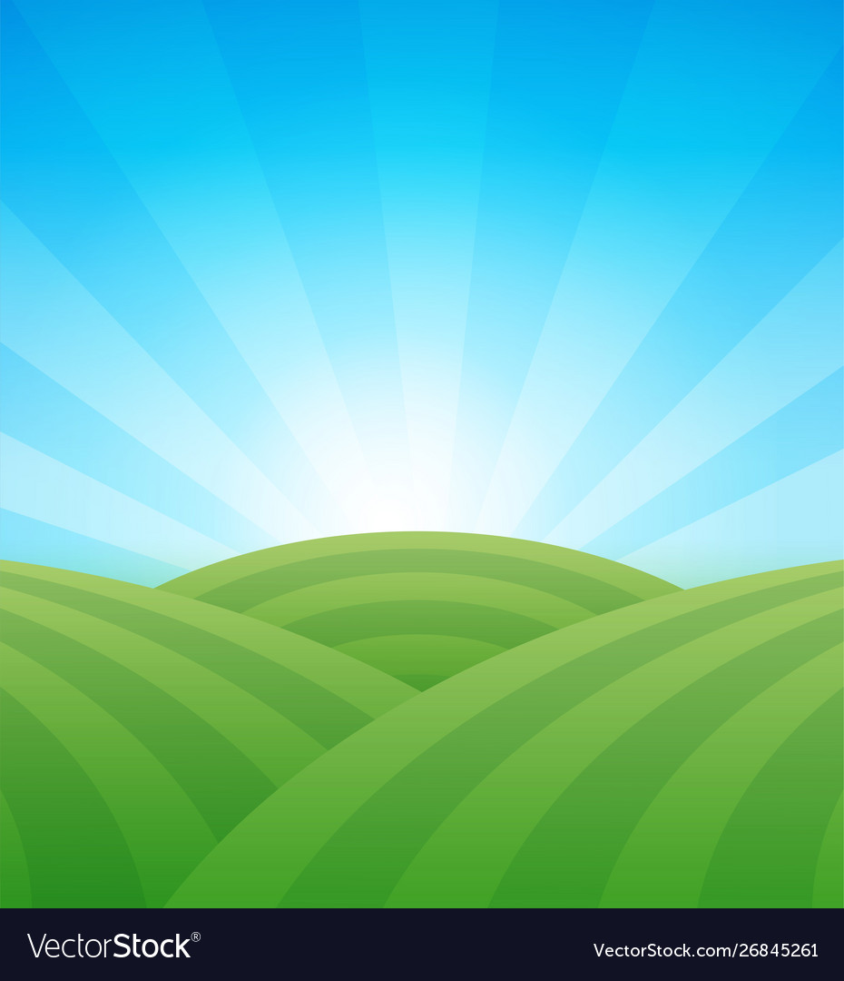 Farm green fields with hills under blue clear Vector Image