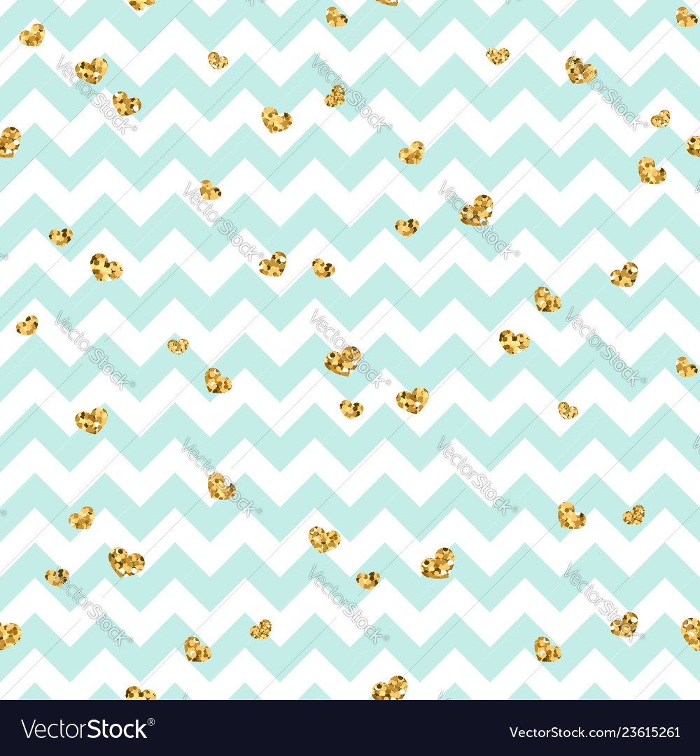 Gold heart seamless pattern blue-white geometric Vector Image