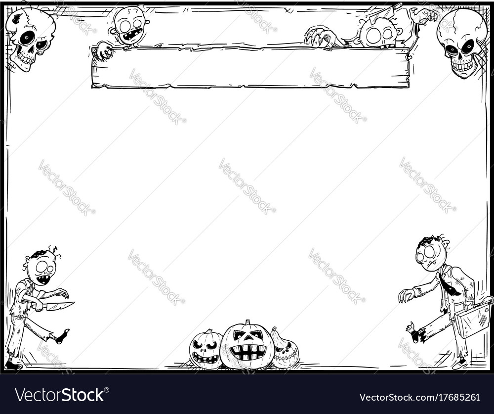 Halloween frame with zombiesskulls and pumpkins