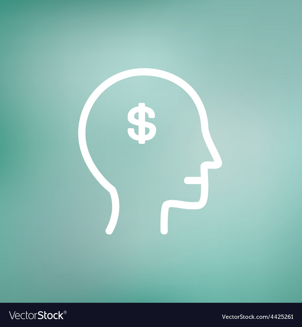 Head with dollar symbol thin line icon