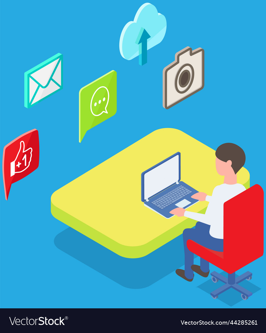 Man analysing messenger and mobile applications vector image Man analysing messenger and mobile applications