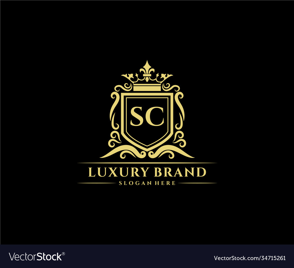 Sc initial letter gold calligraphic feminine