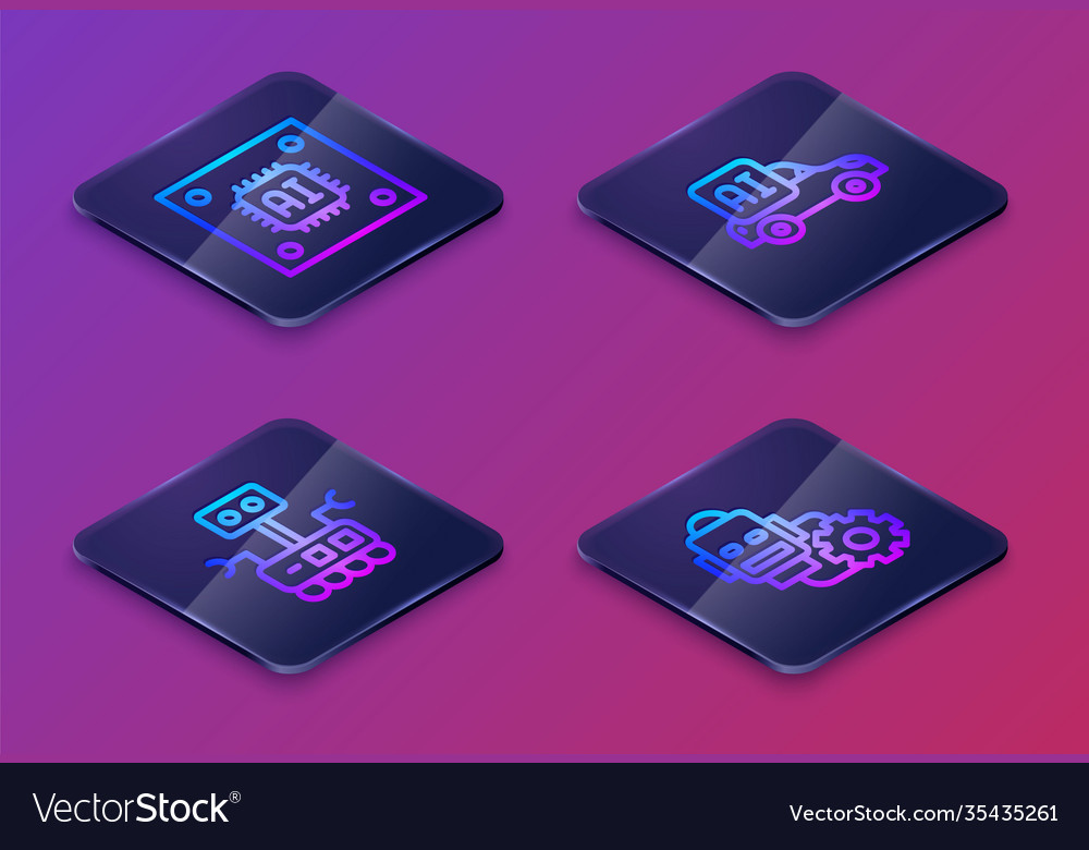 Set isometric line processor with microcircuits vector image Set isometric line processor with microcircuits