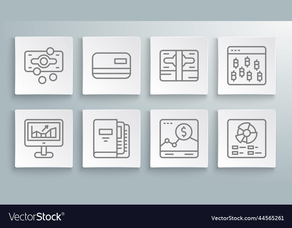 Set line computer with growth graph credit card vector image Set line computer with growth graph credit card