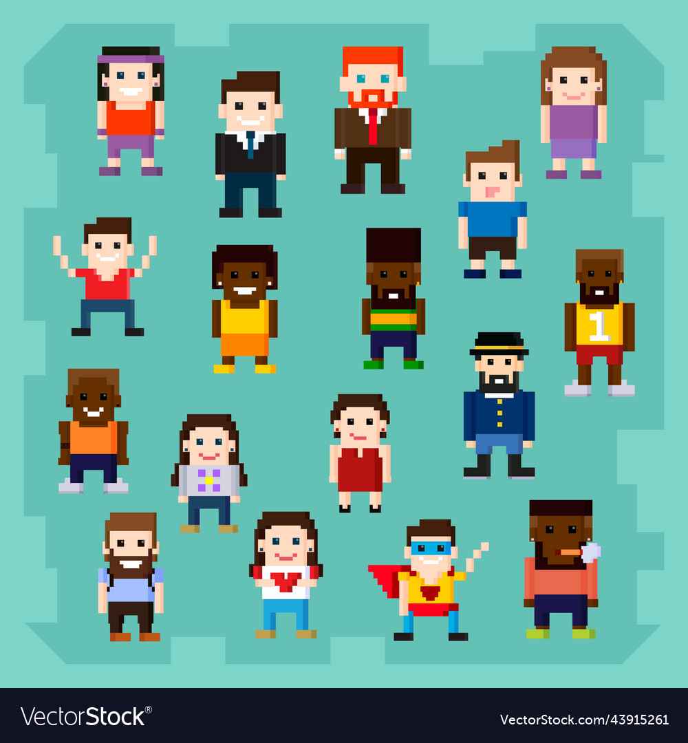 Set People Pixel 8 Bit Royalty Free Vector Image