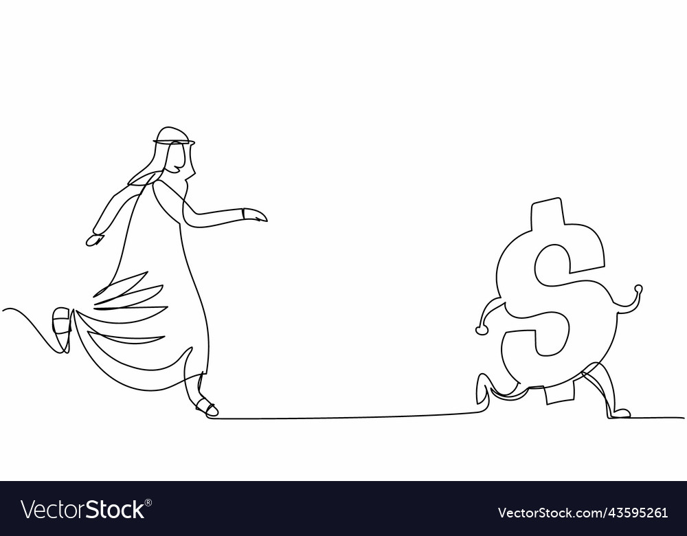 Single one line Zeichnung arab businessman chasing